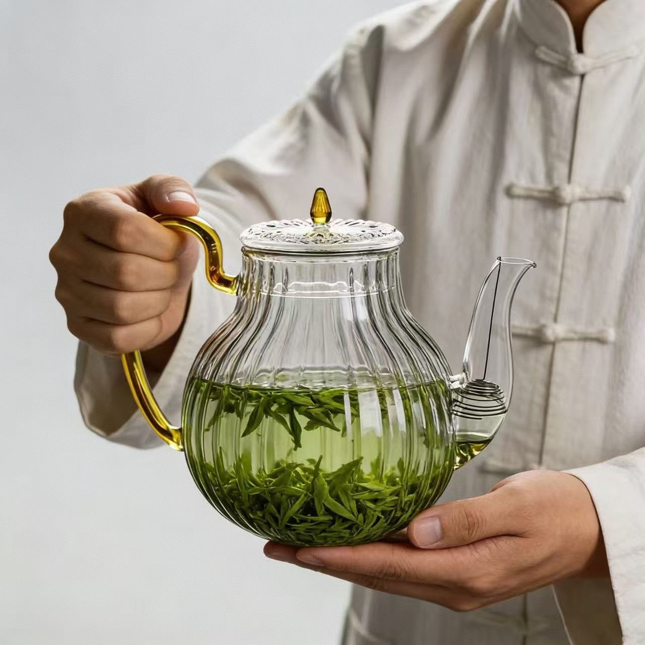 Nettle Leaf Tea - 700ml Gestreifte Glas-Teekanne mit Filter, Hitzebeständige